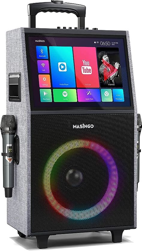 Bluetooth Microphones Wireless Microphones Portable Bluetooth Singing Speaker, Colorful LED Lights, PA System, Lyrics Display Holder &amp; TV Cable - Presto G2 at Amazon. . Masingo karaoke